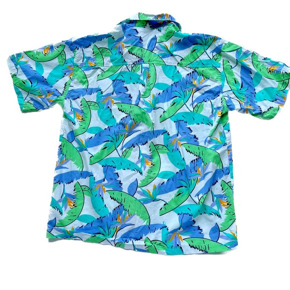 Vintage Esthete Top & Shorts Mens S Womens L Green Blue Tropical Print Cotton - Picture 4 of 7